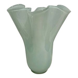 Vintage Pale Blue Handkerchief Vase 10”H Art Glass